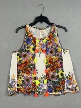 Anthropologie Raga Tank Top Womens Small Floral Tassel Boho Festival Crochet